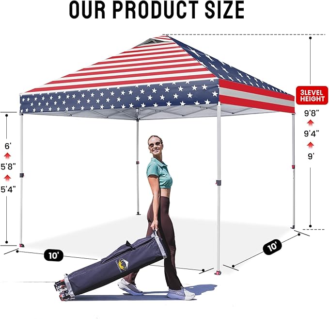 CROWN SHADES 10x10 Pop Up Canopy - Beach Tent with One Push Setup - Easy Outdoor Sun Shade for