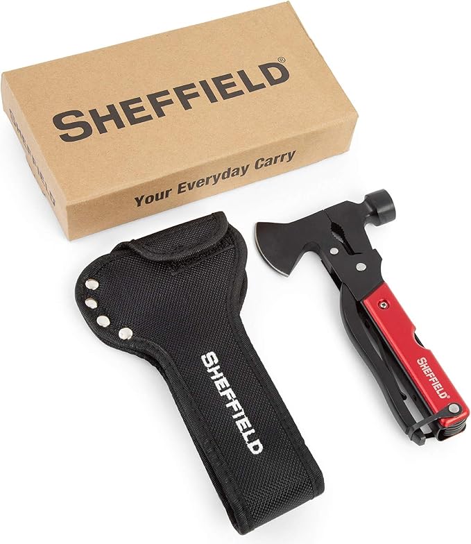 Sheffield 12138 14-in-1 Hatchet Multitool, Camping Hatchet Comes With 1680D Polyester Hatchet