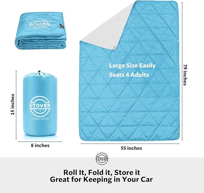 STOVER Outdoor Waterproof Fleece Travel Blanket for Camping, Picnics, Stadiums, Sports, The Beach