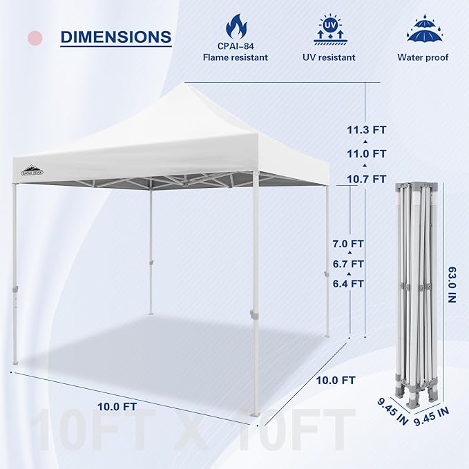 EAGLE PEAK 10x10 Heavy Duty Pop up Commercial Canopy Tent, Instant Marketplace Sun Shelter with