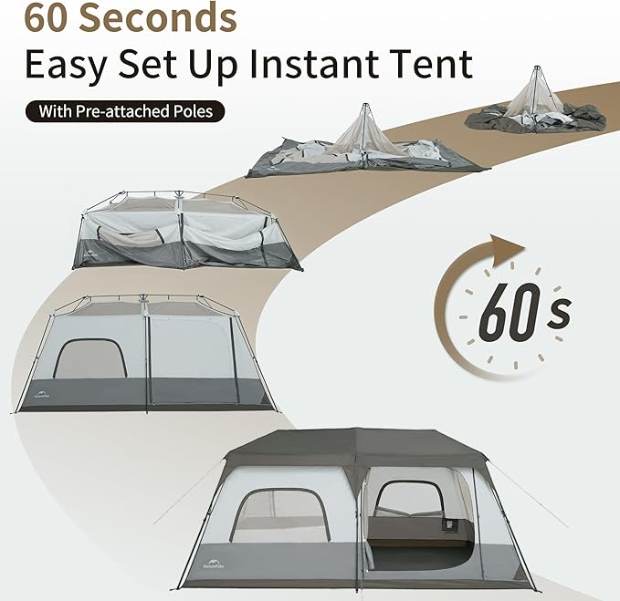 Naturehike Cape 4/6/8 Person Camping Tent, 60S Easy Setup Instant Tent Pop up Tent, Waterproof