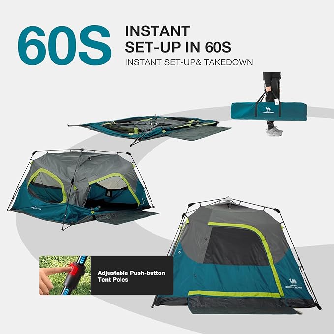 CAMEL CROWN Instant Tents for Camping 4-6 Person Tent Waterproof Easy Setup Sets Up in 60 Seconds