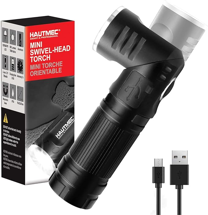 HAUTMEC Rechargeable LED Flashlights 500 High Lumens Super Bright Magnetic Flashlight Waterproof