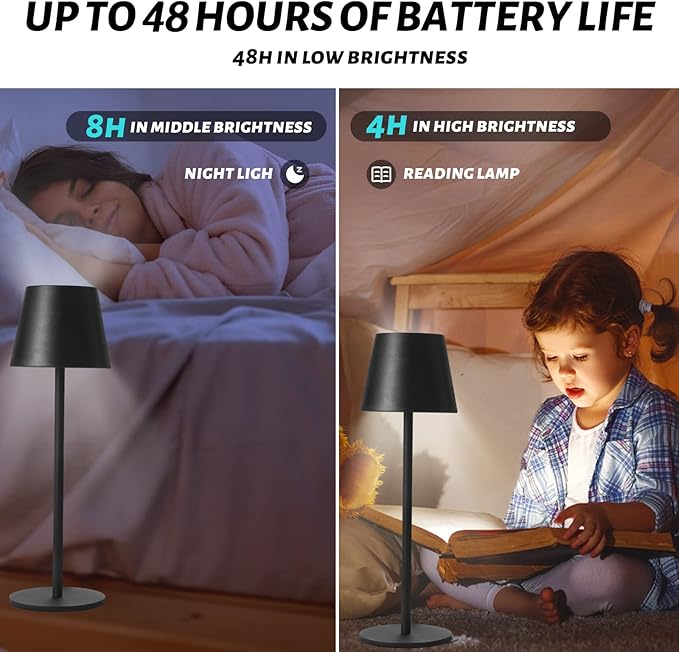 Maksone 2 Pack RGB Cordless Table Lamp, 6600mWh Rechargeable Battery Desk Lamp, 3000K Stepless