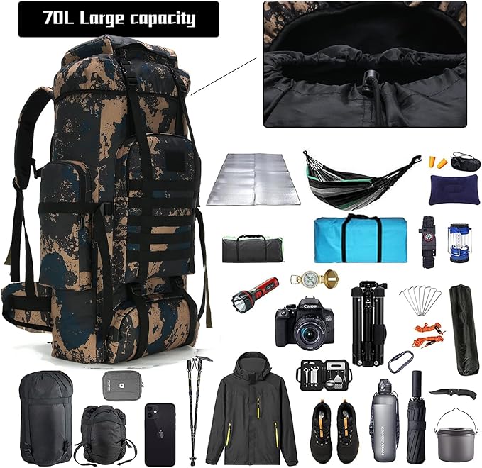 Hiking Backpack for Men 70L/100L Camping Backpack Military Rucksack Molle 3 Days Assault Pack for
