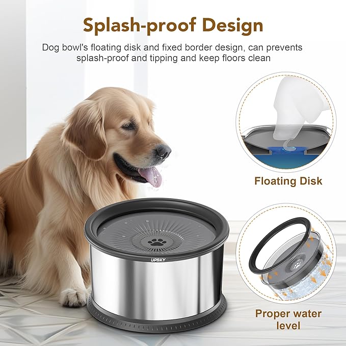 UPSKY 3.5L Dog Water Bowl,Large Capacity No Spill Dog Water Bowl,Stainless Steel Spill Proof Slow