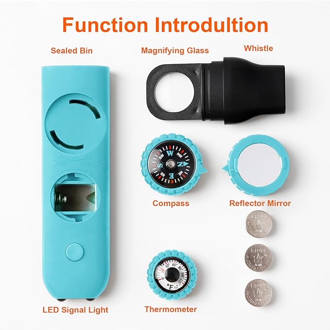 Emergency Survival Safety Whistle，Whistle for Kids with Lanyard,Compass,Thermometer,Ideal for