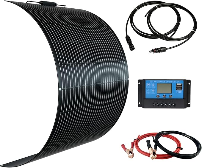 Flexible Solar Panel kit 100W Monocrystalline Module,10A Charge Controller,Extension Cable Off-Grid