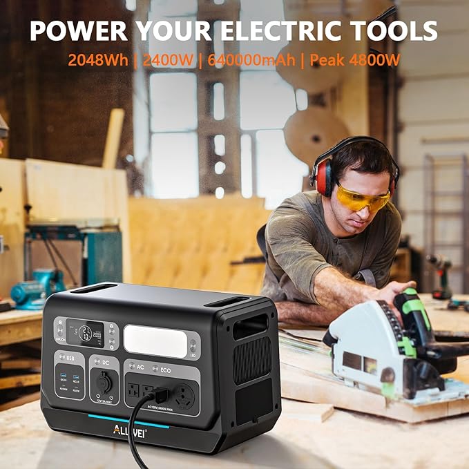 ALLWEI 2400W LiFePO4 Power Station, 2048Wh Solar Generator with 1500W AC Charging &1200W Solar