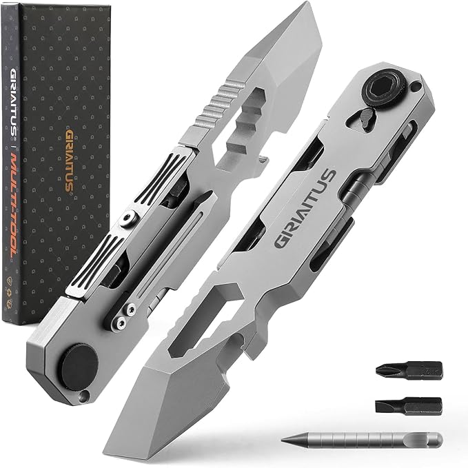 EDC Pry Bar Multitool with Bi-Directional Ratchet Screwdriver & Everlasting Pen, Wrenches, Crowbar