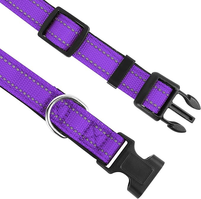 Reflective Dog Collar, Adjustable Soft Neoprene Padded Nylon Pet Collars with Buckle for Medium