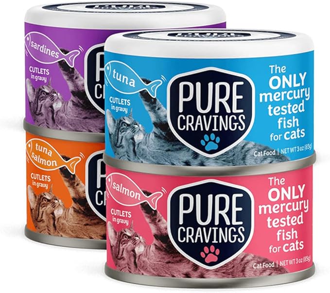 Pure Cravings Wet Cat Food Variety Pack Tuna, Salmon, Sardines, Tuna/Salmon in Gravy, 100%
