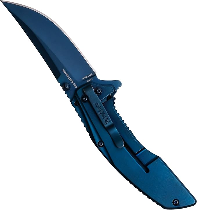 Kershaw Grid Folding Pocket Knife, 3.7 inch Black Serrated Blade, Steel Handle, Pocketclip & 3-Inch