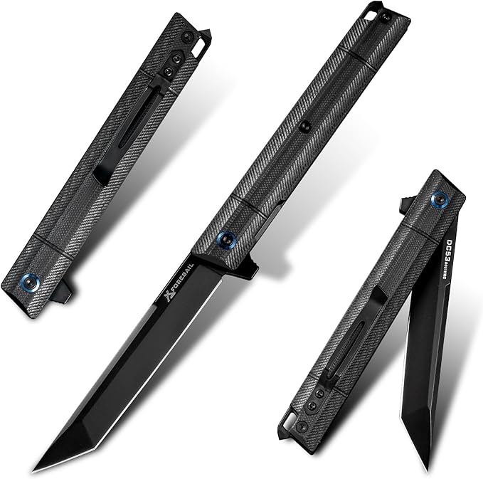 Flipper Pocket Folding Knife,DC53 Steel Blade and G10 Handle. With pocket clip and glass