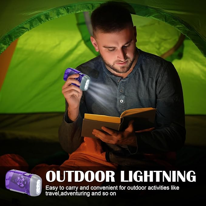 Mudder 24 Pieces Hand Crank Flashlight with LED Self Powered Charging Torch Dynamo for Camping