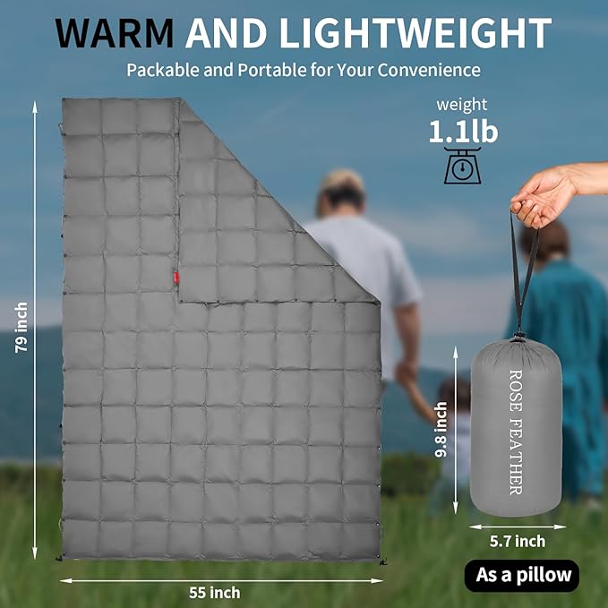 Down Camping Blanket, Muti-Use Outdoor Travel Blanket, Puffy Sleeping Bag Blanket, Waterproof
