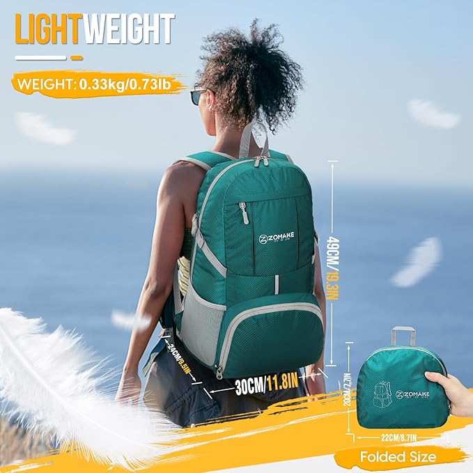 ZOMAKE Lightweight Packable Backpack 35L, Light Foldable Backpacks Water Resistant Collapsible
