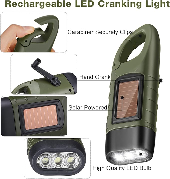 Mudder 4 Pack Hand Crank Solar Powered Flashlight Emergency Rechargeable Led Flashlight Survival