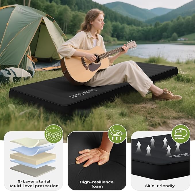 Self-Inflating Sleeping Pad with Portable Electric Air Pump, 4in Thick Memory Foam Camping Mattress