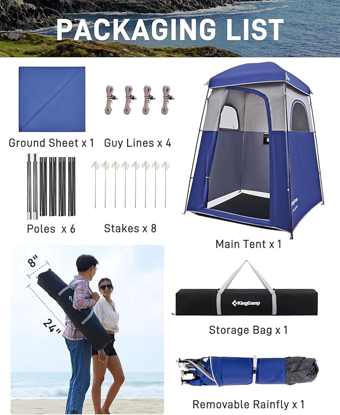 KingCamp Shower Tent, Portable Privacy Tent Outdoor Camping 1/2 Room Toilet Tents with Shower Bag &