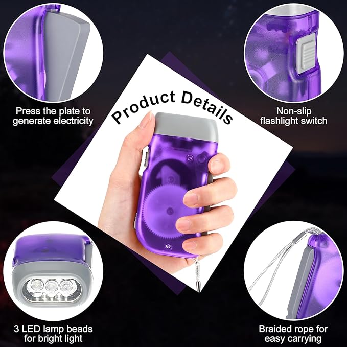 Treela 60 Pack Hand Crank Flashlight Operation Christmas Items Bulk Squeeze Flashlight No Battery