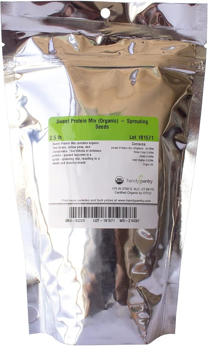 Organic Sprouting Seeds - Handy Pantry Sweet Protein Mix 2.5 lb, Fava Bean, Mung Bean, & Yellow Pea