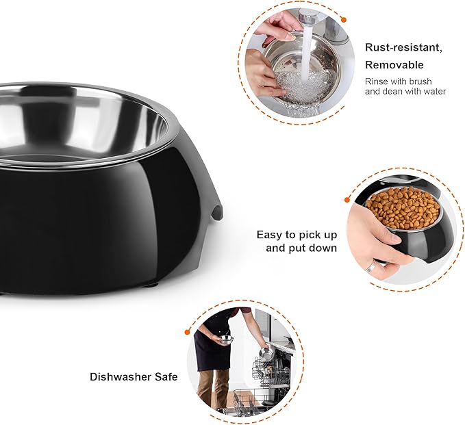 Double Dog Bowls Set ??Non-Slip Pet Food & Water Dishes with Resin Stand, Includes Small (1 Cup) &
