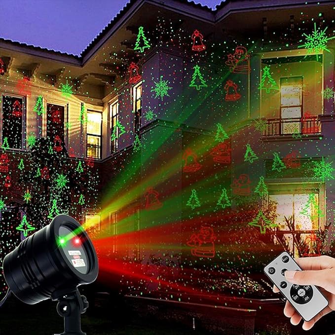 Christmas Laser Lights, Projector Lights Landscape Spotlight Red and Green Star Show with Christmas