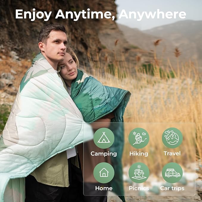 KingCamp Ultralight Camping Blanket, Packable Down Alternative Puffy Printed Wearable Blanket with