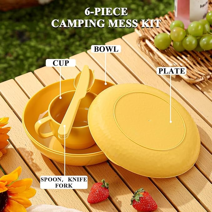 Berglander Camping Mess Kit with Bowl, Plate, Cup, Spoon, Fork, Knife and Carry Bag, Save Space