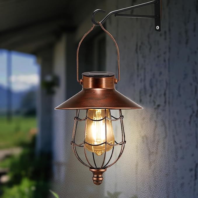 Solar Lanterns Outdoor Hanging Metal Vintage Lantern Warm White Solar Lights lamp Waterproof Edison
