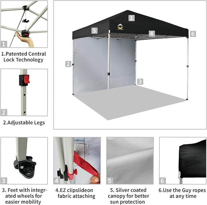 CROWN SHADES 8x8 Pop Up Canopy with 1 Side Wall - Beach Tent with One Push Setup - Outdoor Sun
