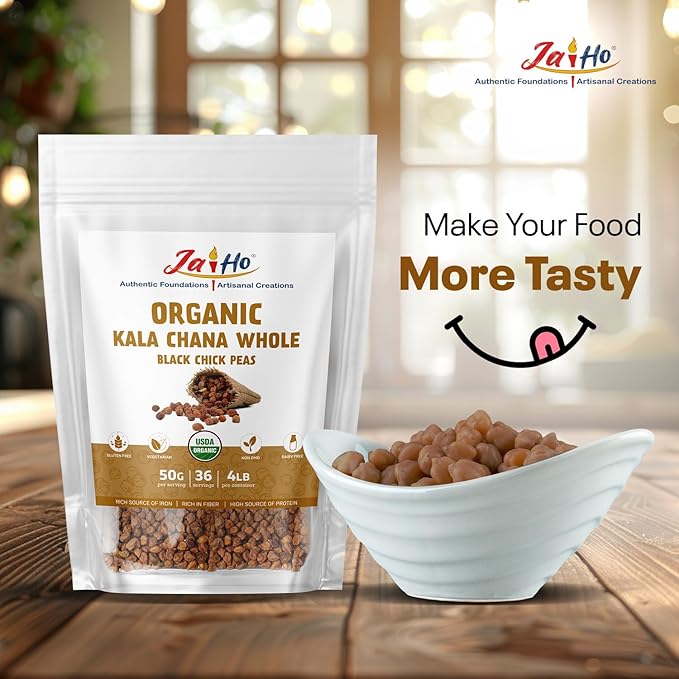 Jai Ho Certified Organic Kabuli Chana Garbanzo Beans 4 lb | Chickpeas Lentils | Indian Kabuli Chole