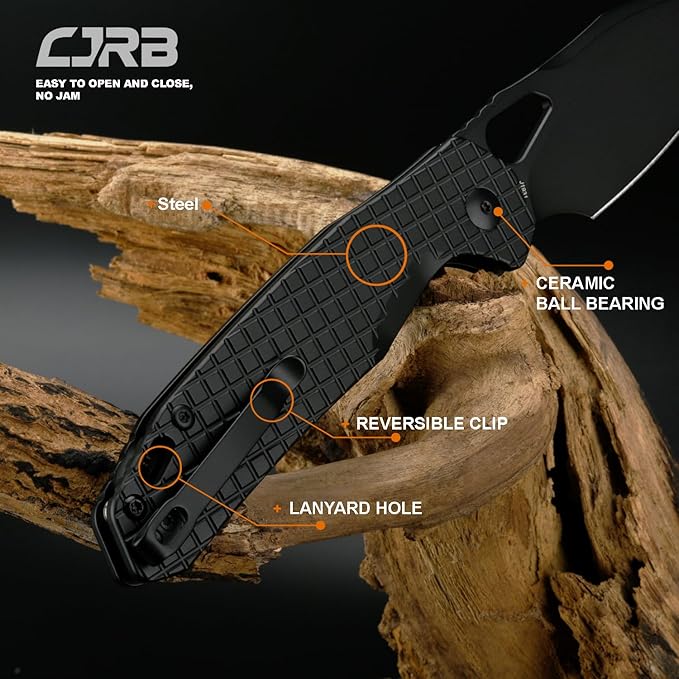 CJRB Frack Pocket Knife, 3.9" AR-RPM9 Steel Blade PVD Coating Frag Pattern Steel Handle EDC Knife