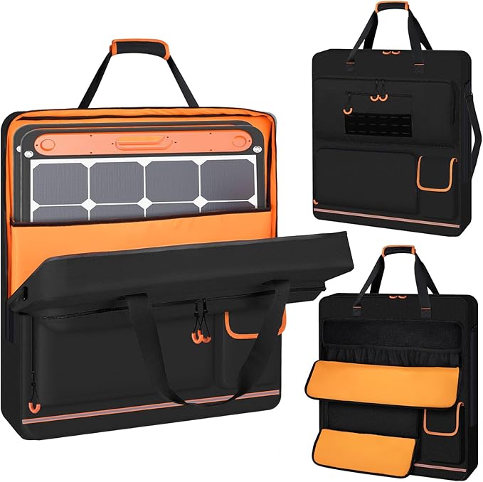 Solar Panel Storage Bag with Orange Lining, Deepened Opening, Zipper with Pull and Multi-Accessory