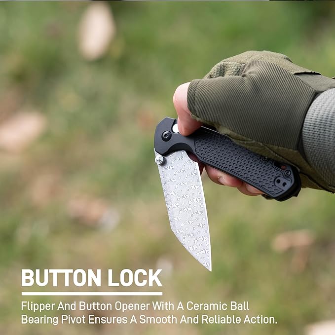CJRB Pyrite-Light Pocket Knife, 3.34'' Damascus Steel Blade Folding Knife with Pocket Clip, Pocket