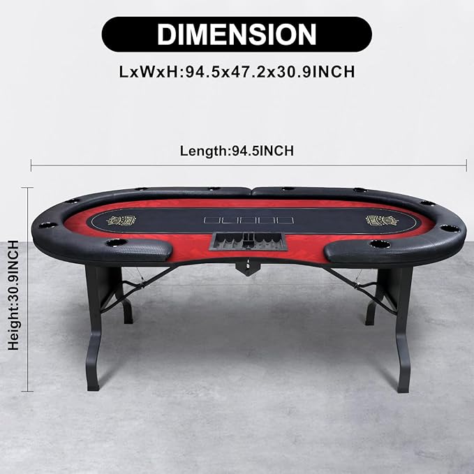 GUTSHOT Foldable Poker Table for 10 Players with 10 Chairs and Poker Chips Set - Premium