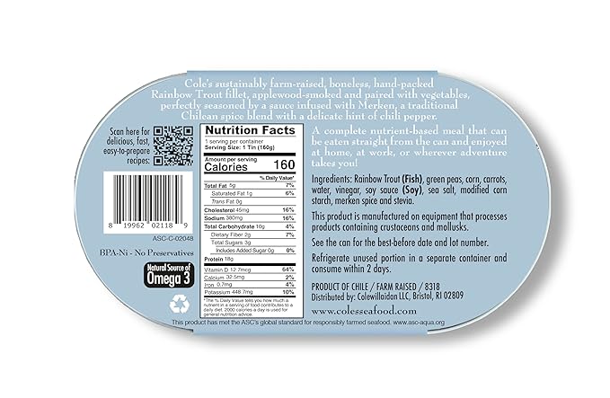 COLE’S - Smoked Rainbow Trout Fillet with Vegetables | Ready to Eat Meal | 5.6 oz Hand-Packed