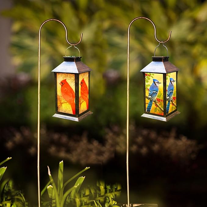 Solar Lanterns Outdoor Hanging Blue Jay Solar Lights Decorative for Garden Patio Porch and Tabletop