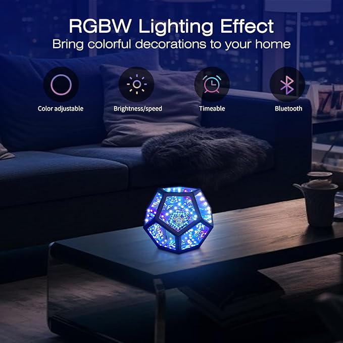 Infinity Mirror Light Infinite Dodecahedron Color Art Light for Gaming Room Decor 3D Hyper Cube