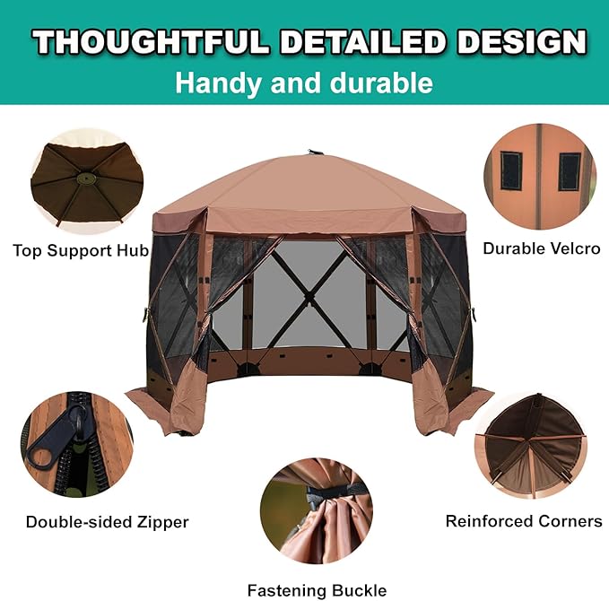 10 x 10 FT Pop Up Screen Tent, Portable Outdoor Camping Gazebo with Ground Stakes and Carry Bag