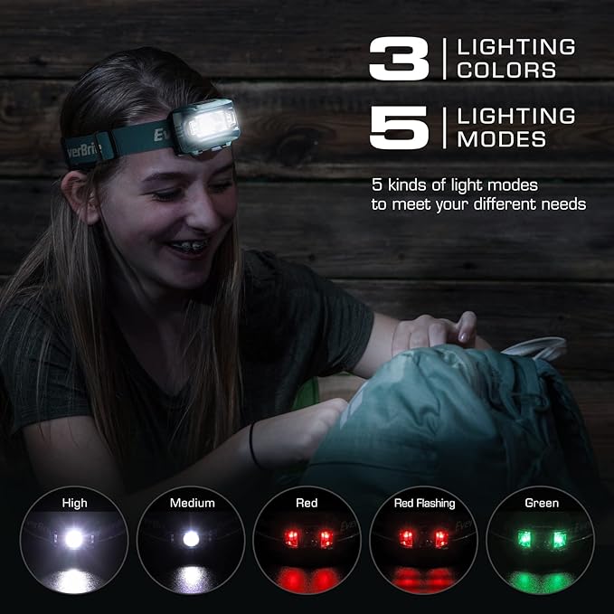 EverBrite Headlamp, 2 Pack Kids Headlamp with Red Light and Memory Function, Head Lamp for Adults