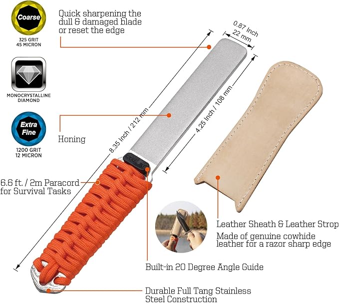 SHARPAL 181N Dual-Grit Diamond Sharpening Stone File Garden Tool Knife Sharpener with Leather Strop