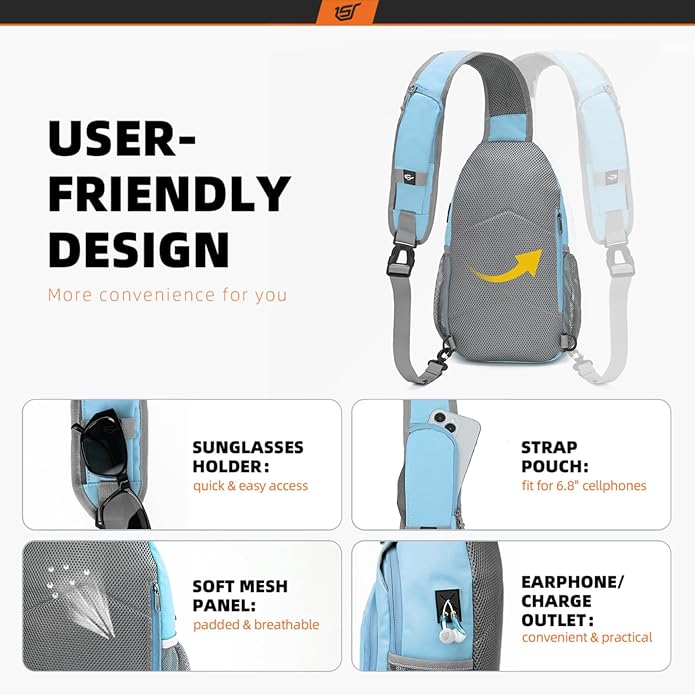 SKYSPER Sling Bag RFID Crossbody Sling Backpack Cross Body Shoulder Bag Travel Hiking Daypack for