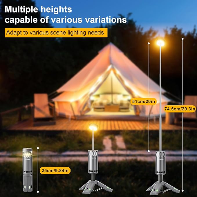 Camping Lights Rechargeable, Detachable Camping Lantern with Stand, Telescopic Waterproof Camp