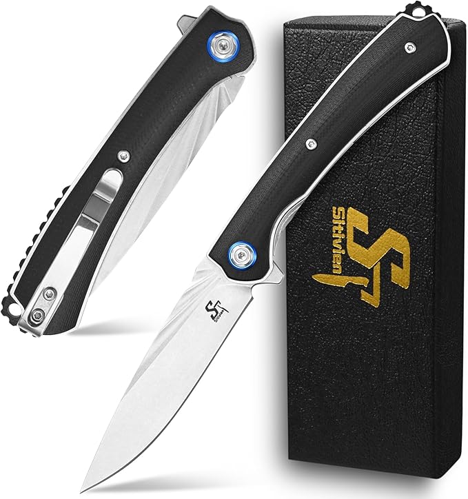 Sitivien ST144 Folding Knife,14C28N Steel Blade,G10 Handle Pocket Knife for Outdoor EDC