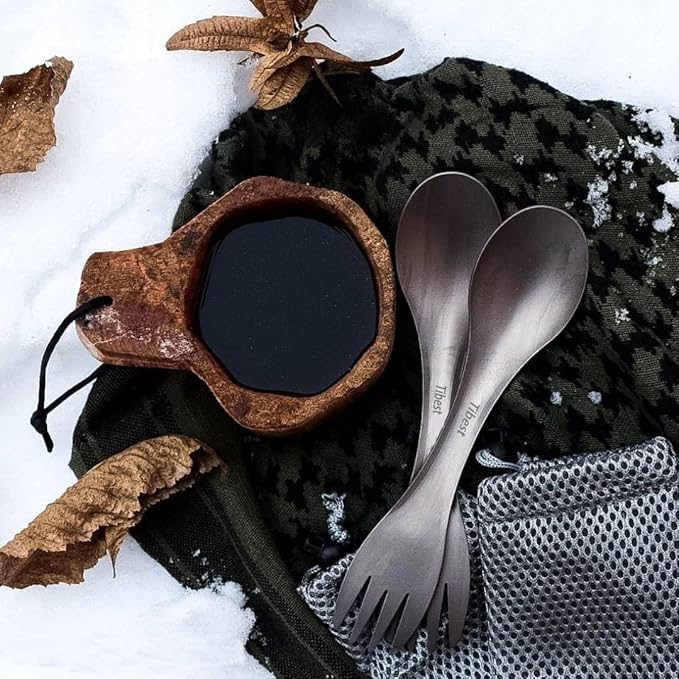 2 in 1 Titanium Spoon and Fork Combo Backpacking Utensils Lightweight Eco-Friendly Spork for