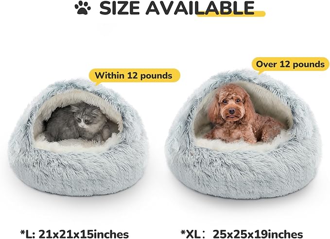 CATISM Cozy Plush Hooded Cat Bed, Indoor/Outdoor, Self-Warming Cave, Removable Washable Non-Slip