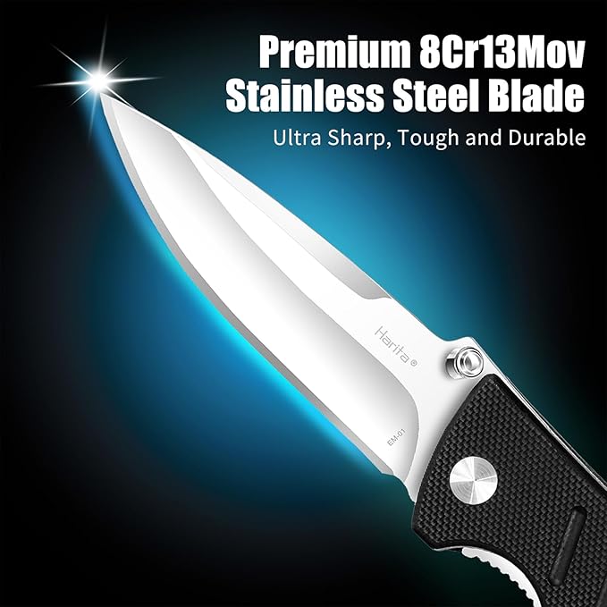 Harita Pocket Knife Folding EDC Knife with Belt Clip, 2.76 inch 8Cr13MoV Straight Edge Blade, G10