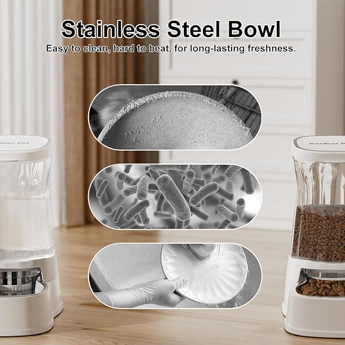 Automatic Pets Gravity Feeder and Water Dispenser Set, 1Gallon x 2 Stainless Steel Food Feeder and